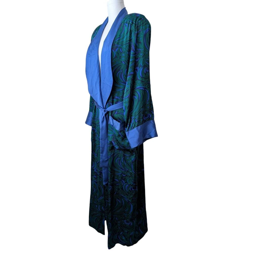 Victoria's Secret Vintage 80s 90s Gold Label 100% Silk Long Robe - Peacock - Picture 2 of 10